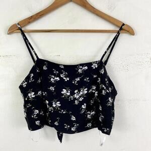 LULUS black white floral tie back crop top sz M